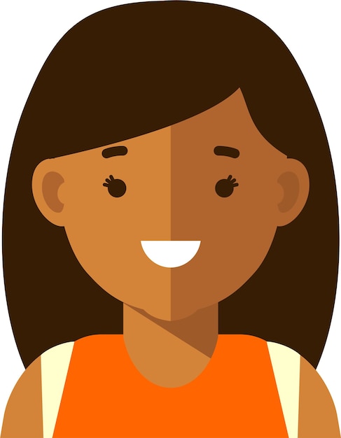 Young Hispanics Latinos Mulattoes Woman with Long Hair in Orange Tshirt Avatar Face Icon Flat Style