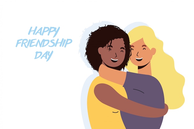 Young interracial girls characters in friendship day celebration