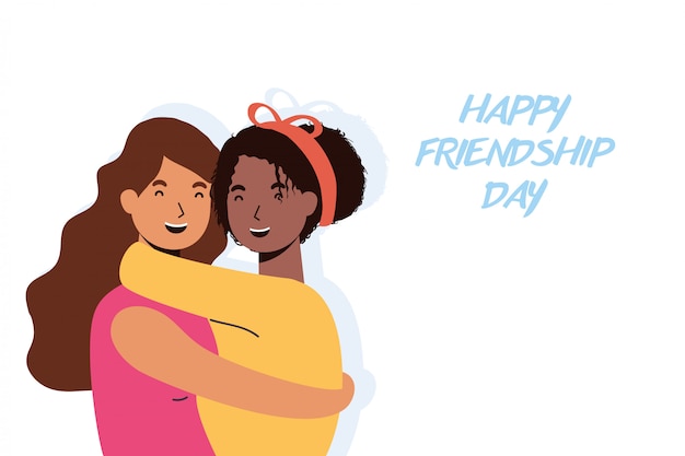 Young interracial girls characters in friendship day celebration