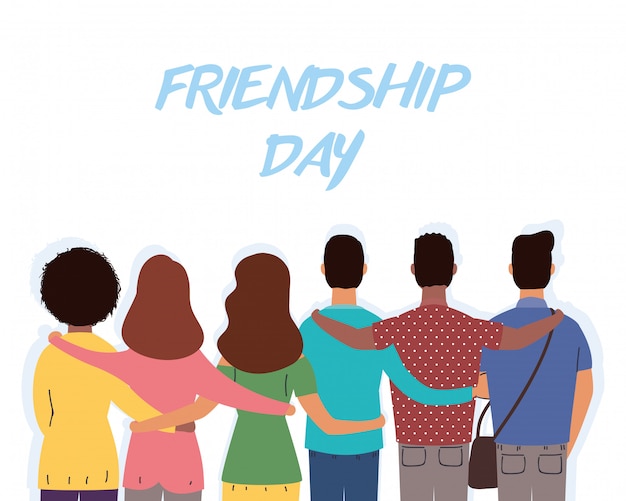 young interracial people characters in friendship day celebration