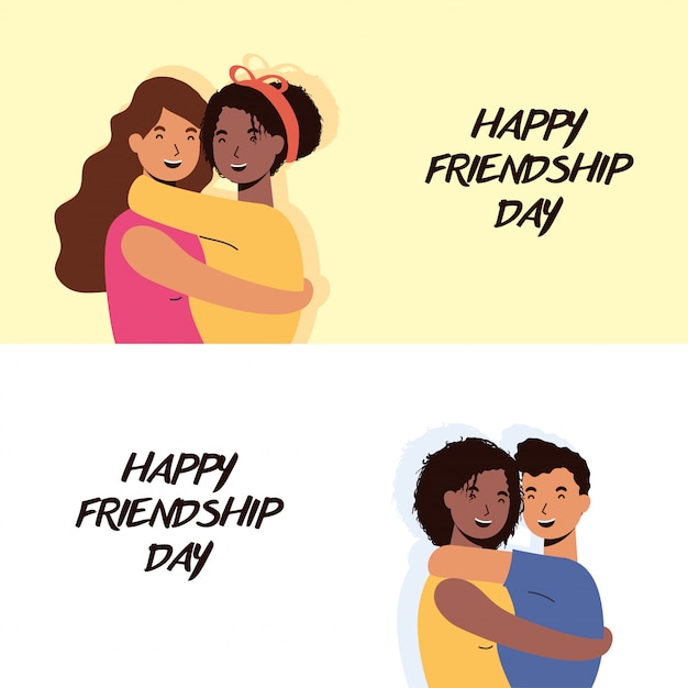 Young interracial people characters in friendship day celebration