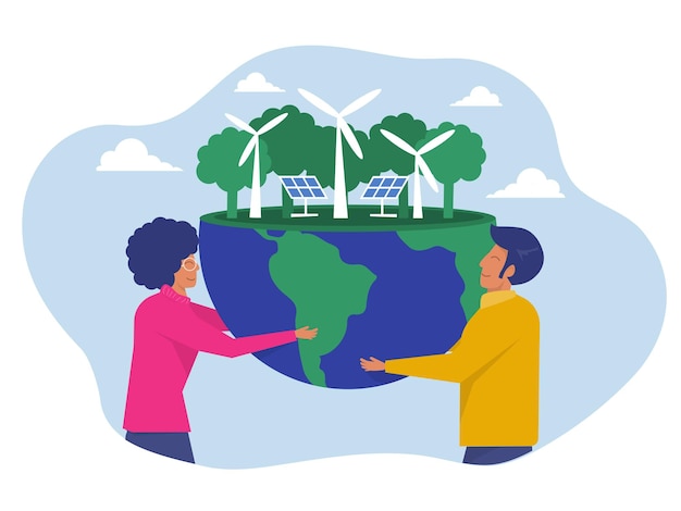 young lady and boy embracing the planet earth world earth day esg or ecology problem concept