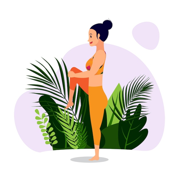 Vector young lady practicing yoga