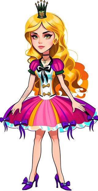 Vector young lady princess with blonde hair and purple dress