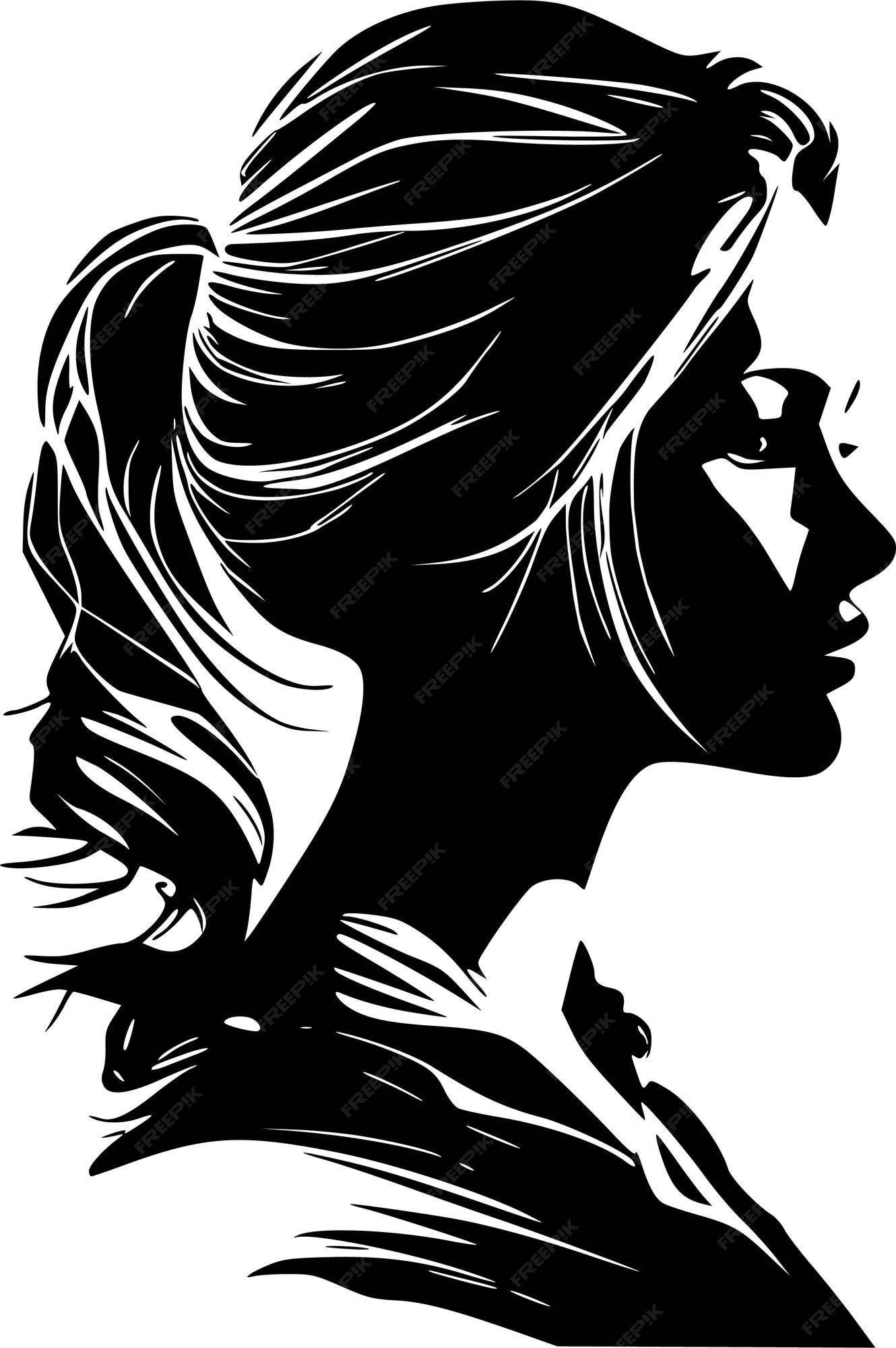 White profile silhouette of young girl or woman Vector Image