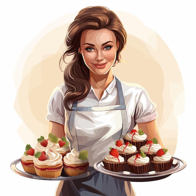 Vector young_lady_serving_cake_vector