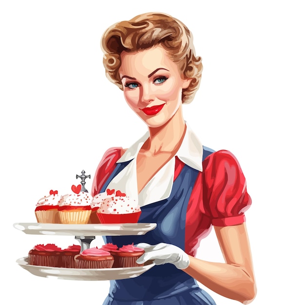 Vector young_lady_serving_cake_vector