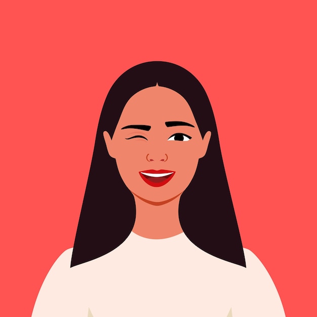 Young latin woman is winking Avatar Portrait Human emotions Playful Funny Support Female Flat style