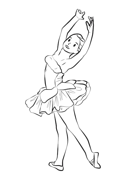 Young little girl ballerina prestaties gebaar pose lijn cartoon afbeelding