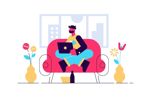 Vector young male character sitting on sofa