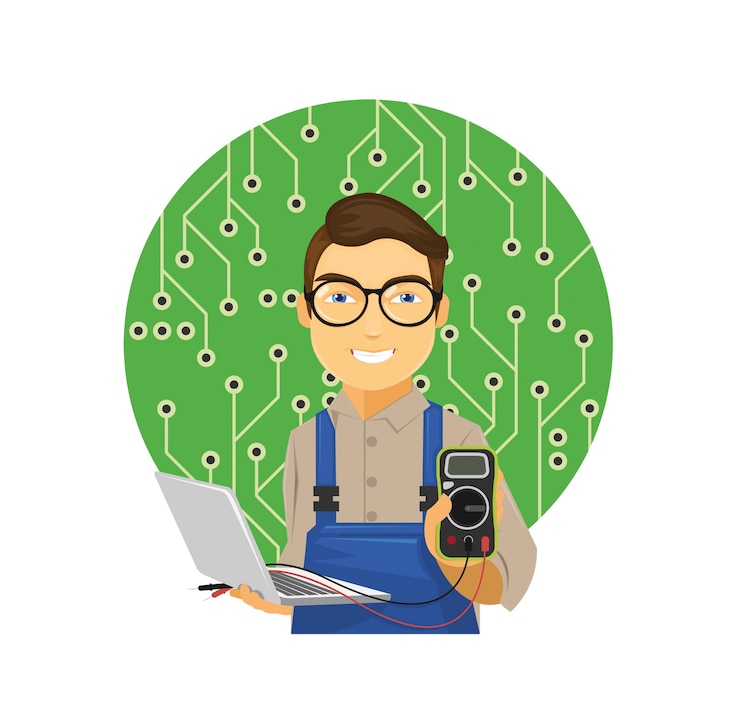 Vector young male computer technician