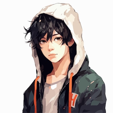 Anime boy with black hair and hoodie, cool anime character. Vector  illustration. 27612091 Vector Art at Vecteezy