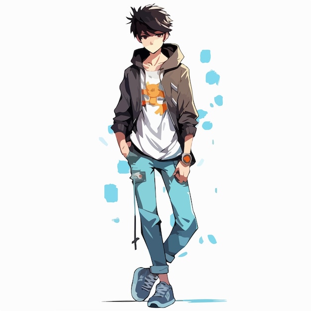Молодой человек в стиле аниме персонаж векторной иллюстрации дизайн Манга Аниме Мальчик
