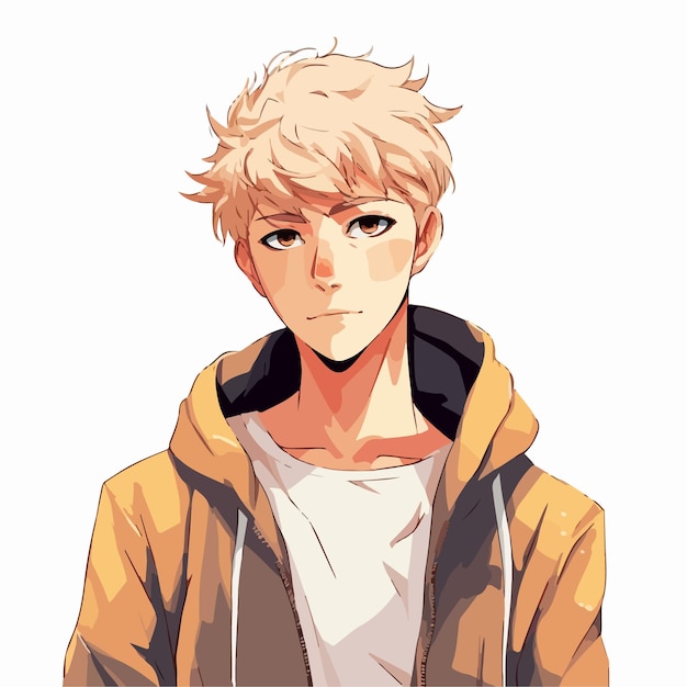 Blonde wavy hair, blue eyes, anime guy