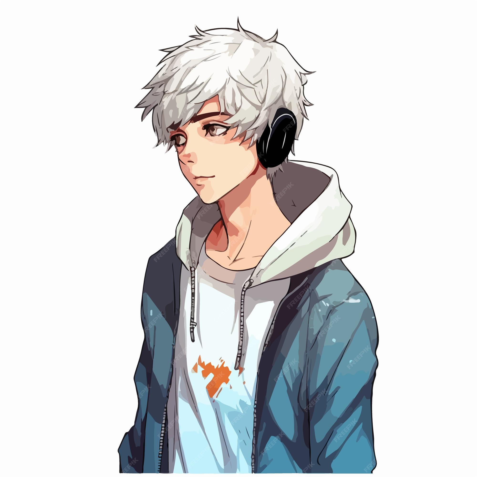 Anime boy wearing a hoodie template Royalty Free Vector