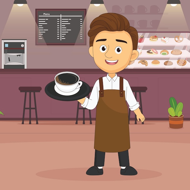 Vector young man barista making coffee