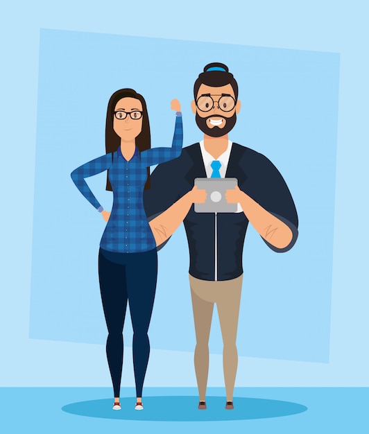 Vector young man bearded with woman characters