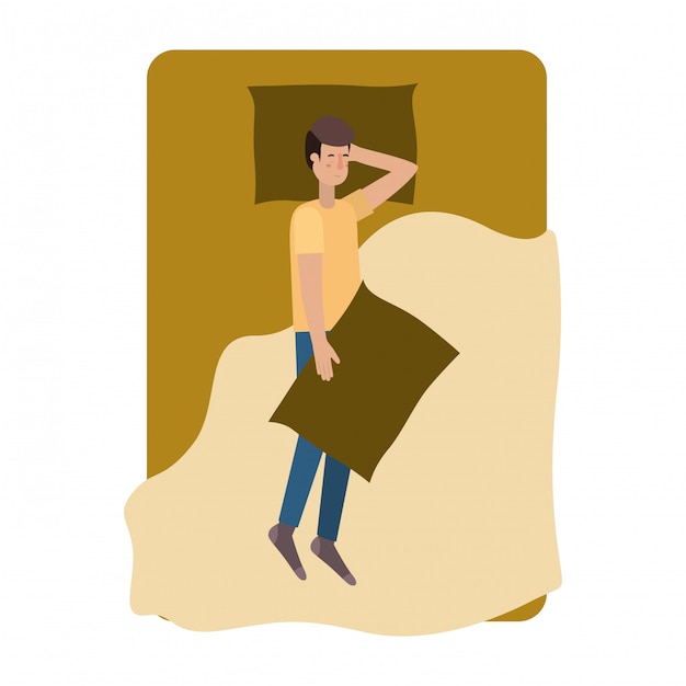 Vector young man in bed avatar character