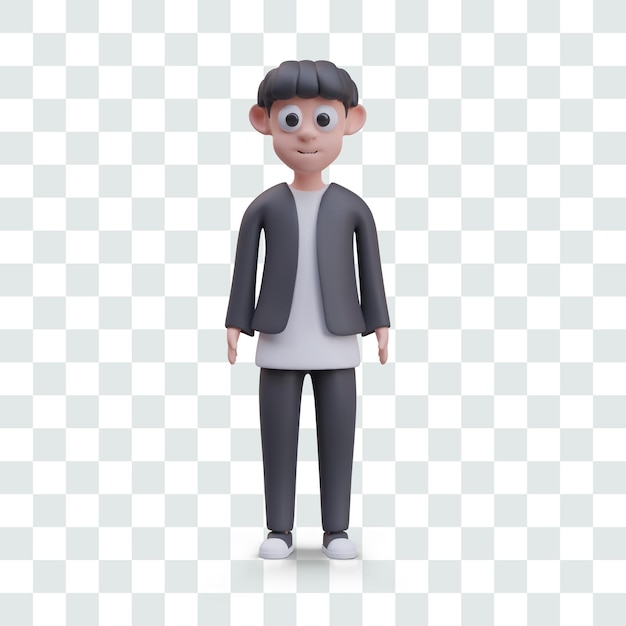黒いスーツを着た若い男性デイリーアウトウェア男性ベクトルキャラクターが前に立って見ています