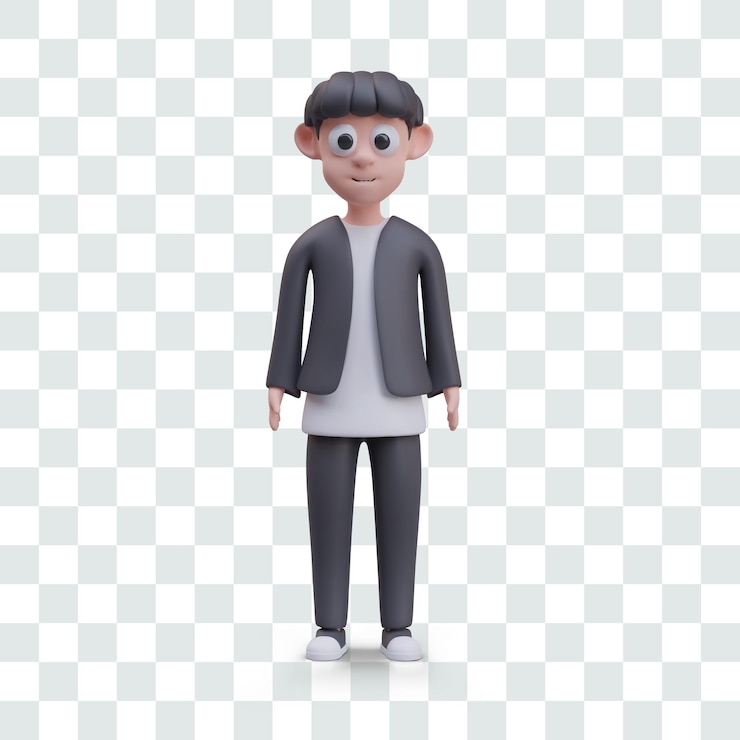 Vector 黒いスーツを着た若い男性デイリーアウトウェア男性ベクトルキャラクターが前に立って見ています