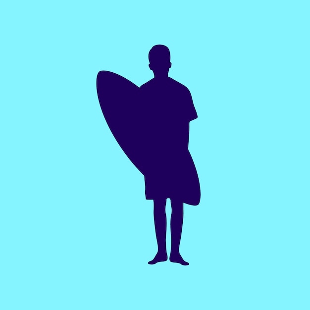 Vector young man boy playing surfing board beach alone dream mascot modern logo vector icon illustration
