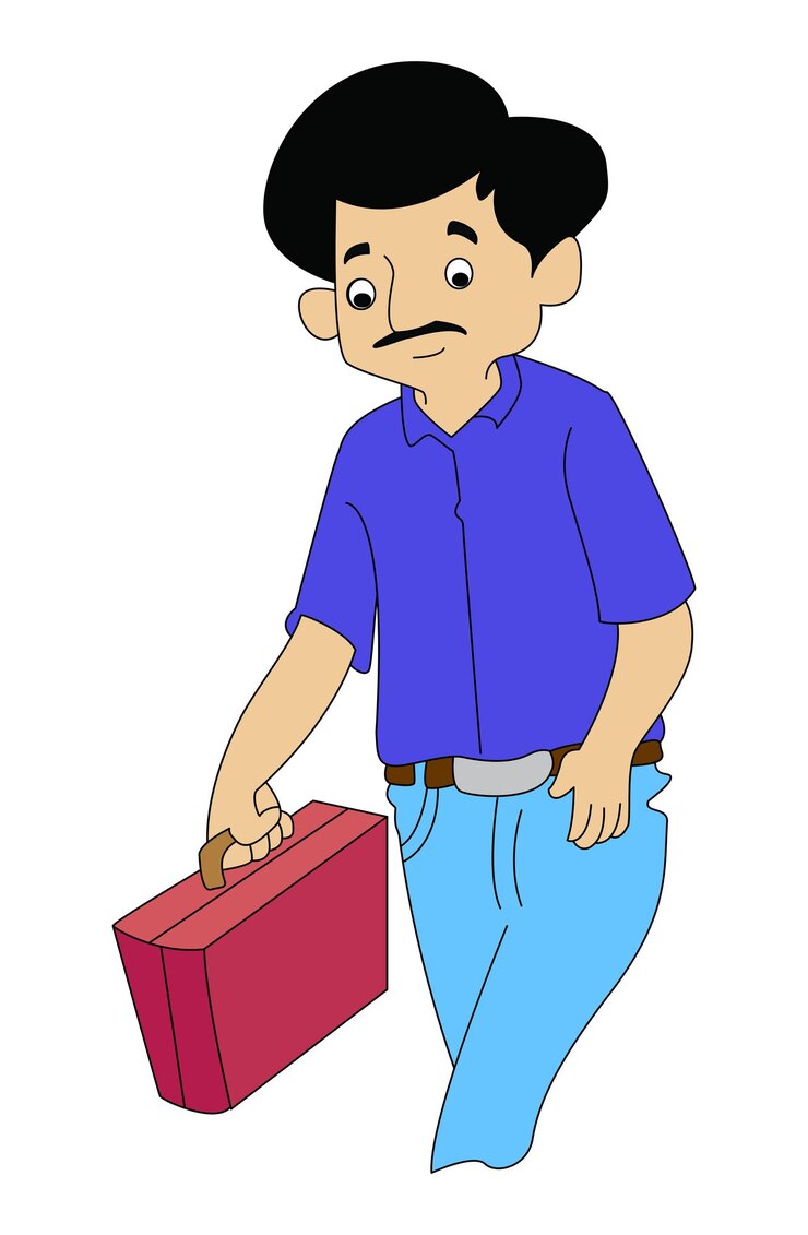वेक्टर young man carrying heavy suitcase