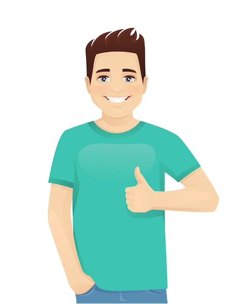 Vector young man in casual clothes gesturing ok sign isolated vector illustration