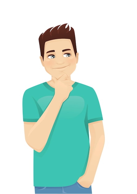 Young man in casual clothes thinking isolated vector illustration