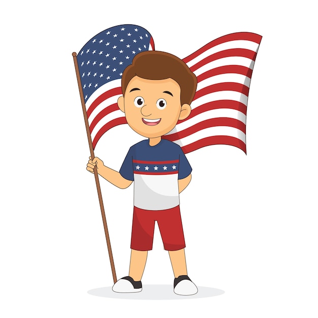 Vector young man character celebrating fourth of july