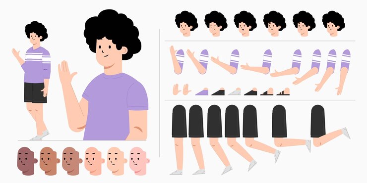 Vector young man character creation kit design for animation city casual cartoon male flat vector design