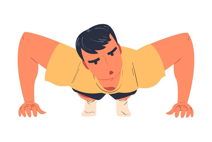 Vector young man character standing in plank doing sport at home vector illustration