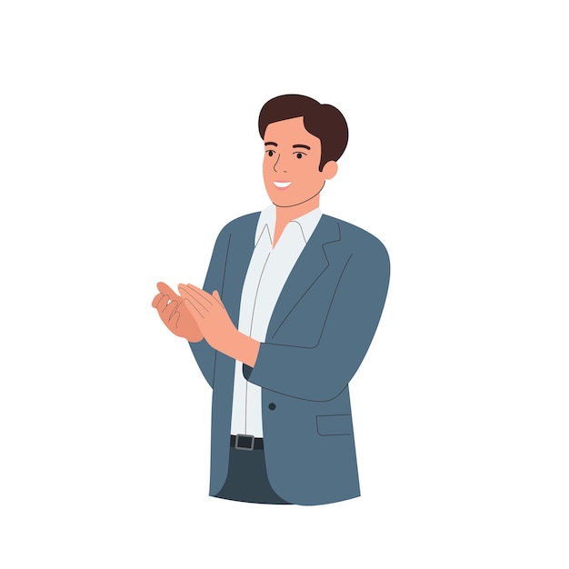 Young man clapping hands Vector cartoon flat style illustration