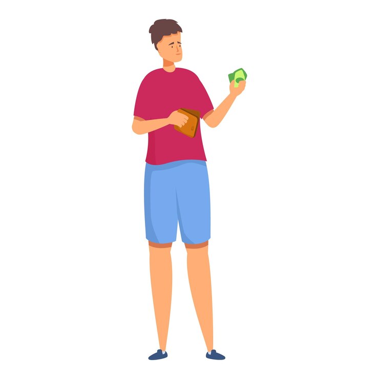 Vector young man counting money holding wallet checking budget