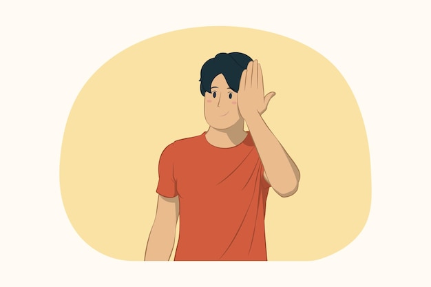 Young man covering face with hand concept