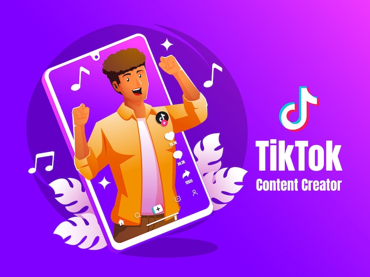 Вектор молодой человек, создающий танцевальный контент на tiktok