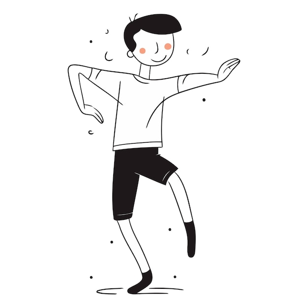 Vector young man dancing in doodle style on white background