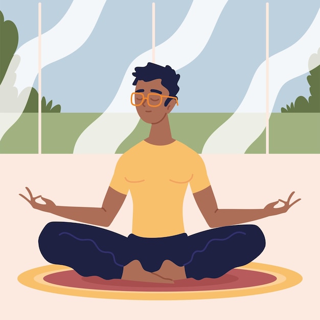 Vector young man doing meditation