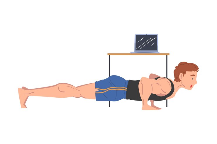 Vector young man doing push up exercise at home physical activity and healthy lifestyle concept stay home keep fit and positive cartoon style vector illustration