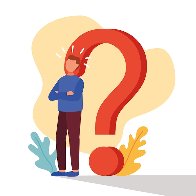 Vector young man doubting with question mark vector illustration design