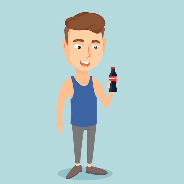 Vector young man drinking soda vector illustration.