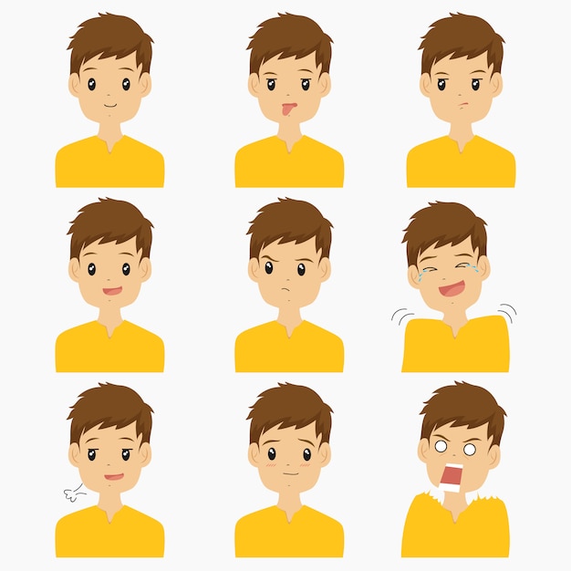 Young man emoticon vector set