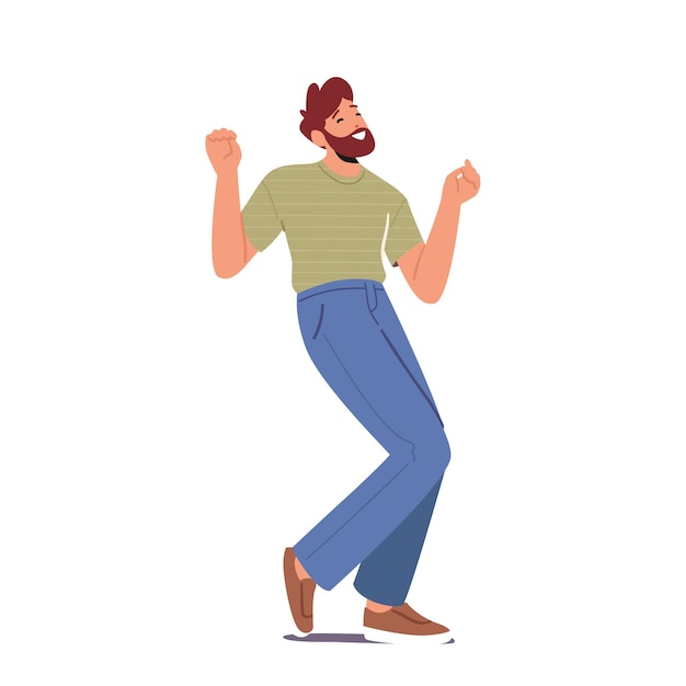 young man enjoy dancing fun and positive emotions isolated on white background cheerful excited male character dance