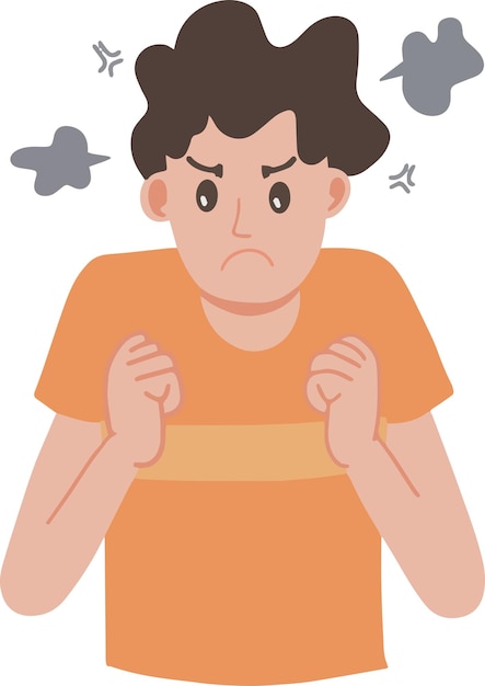 Vector young man feel annoyed with angry face expression feel bad showing his furious gestures illustration