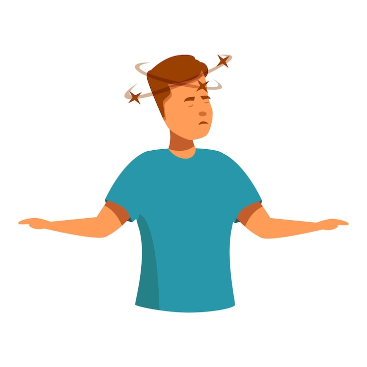 Vector young man feeling dizzy losing balance vertigo problem concept