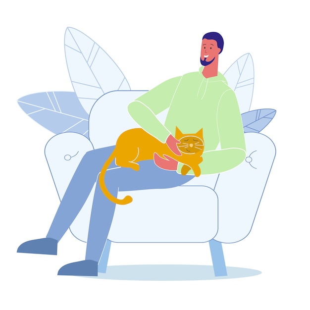 young man fondles cat flat 