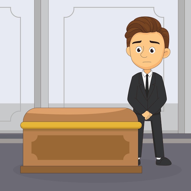 Vector young man at funeral ceremony in christian religion