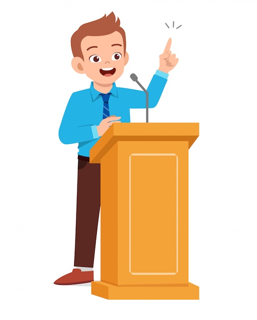 Vector young man give good speech on podium