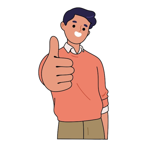 Young man giving thumbs up with friendly and happy face