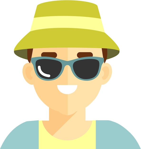Young Man in Hat Avatar Face Icon in Flat Style