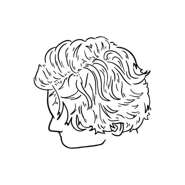 Young man head guy male with long hair doodle linear cartoon coloring